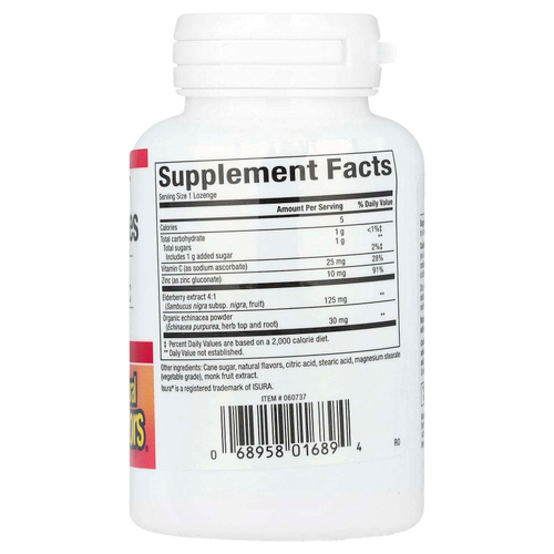 Natural Factors, Цинковые леденцы, с бузиной, эхинацеей и витамином C, вишней, 60 пастилок
