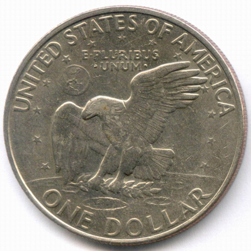 1 доллар 1972 год (D). США. Эйзенхауэр. Медь с медно-никелевым покрытием, диаметр 38.1 мм. XF
