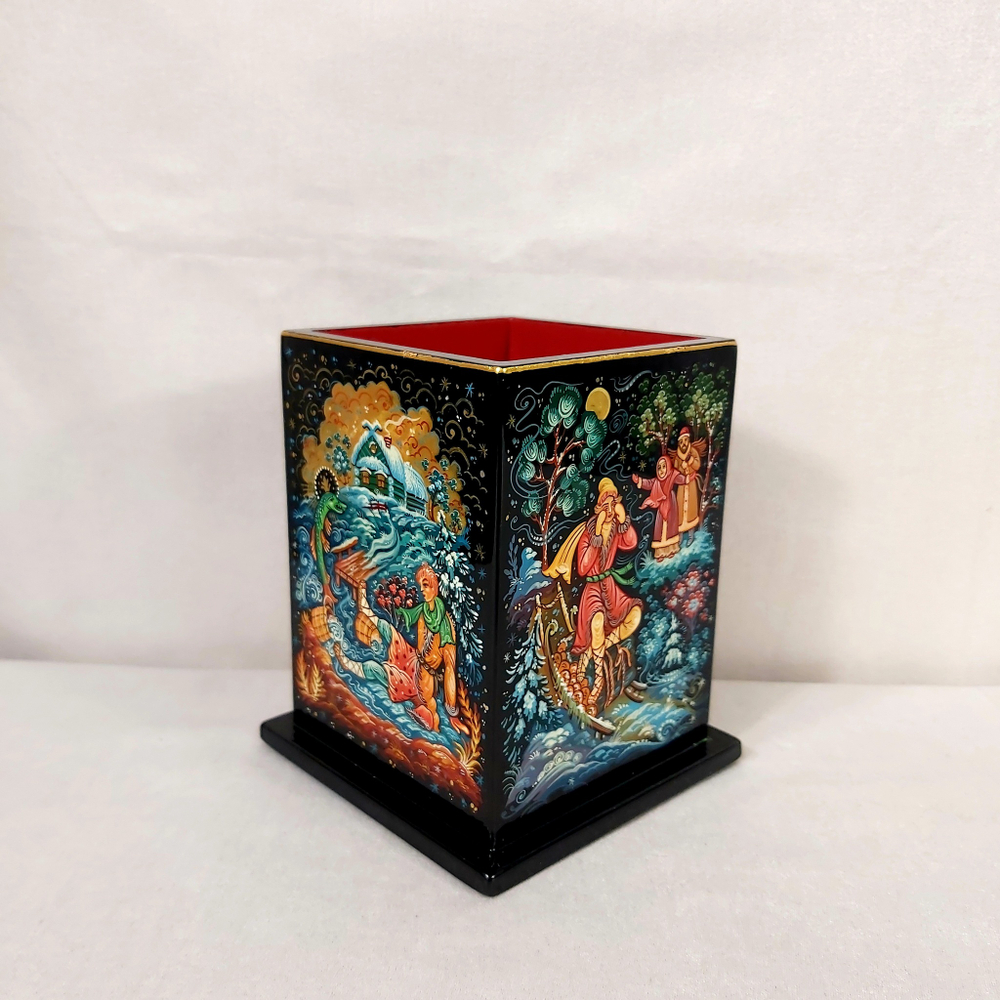 Стакан под ручки и карандаши "По-щучьему веленью" (Ручная роспись Палех)