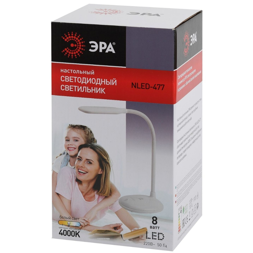 Светильник настольный LED, 8 Вт, белый, Эра, NLED-477-8W-W, 20х120, Б0041082