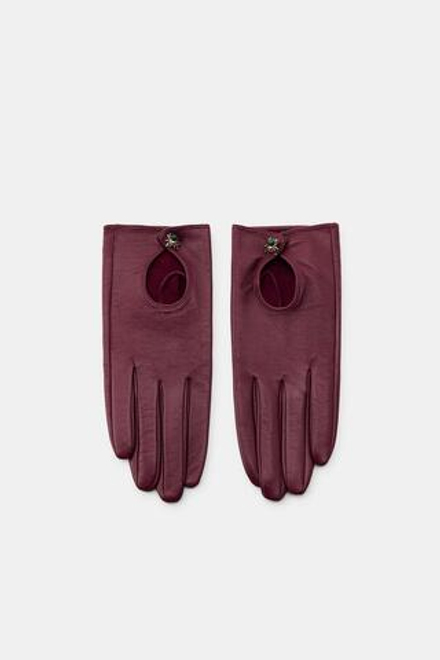 ZARA КОЖАНЫЕ ПЕРЧАТКИ «ПАУК», БОРДОВЫЙ