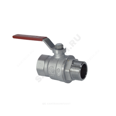 Кран шаровой латунь хром R854L Ду 40 Ру42 ВР/НР полнопроходной рычаг красный Giacomini R854LX027