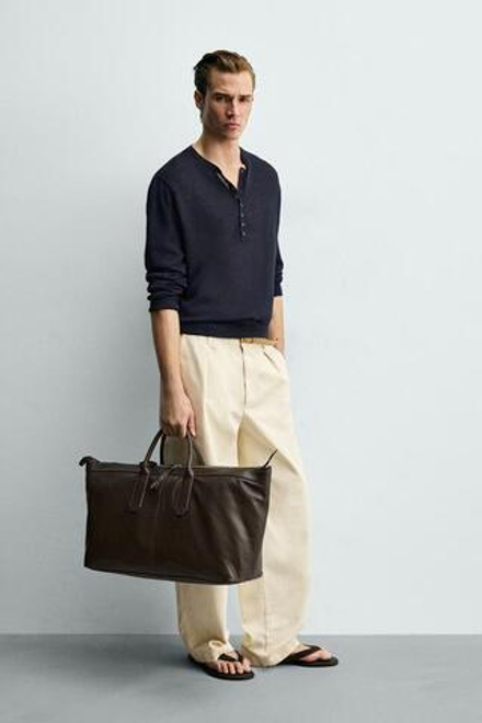 ZARA КОЖАНАЯ СУМКА-ШОПЕР, КОРИЧНЕВЫЙ