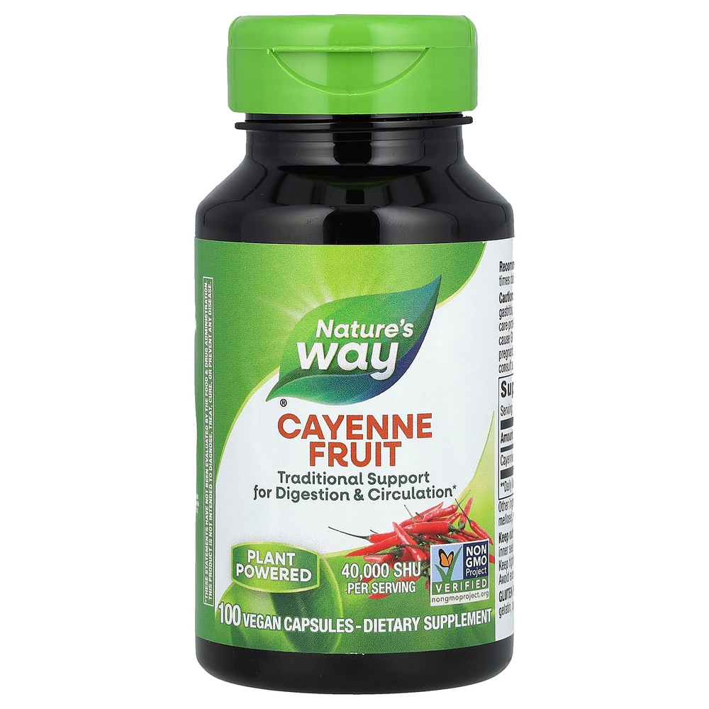 Nature's Way, плод кайенского перца, 40 000 SHU/г, 100 веганских капсул