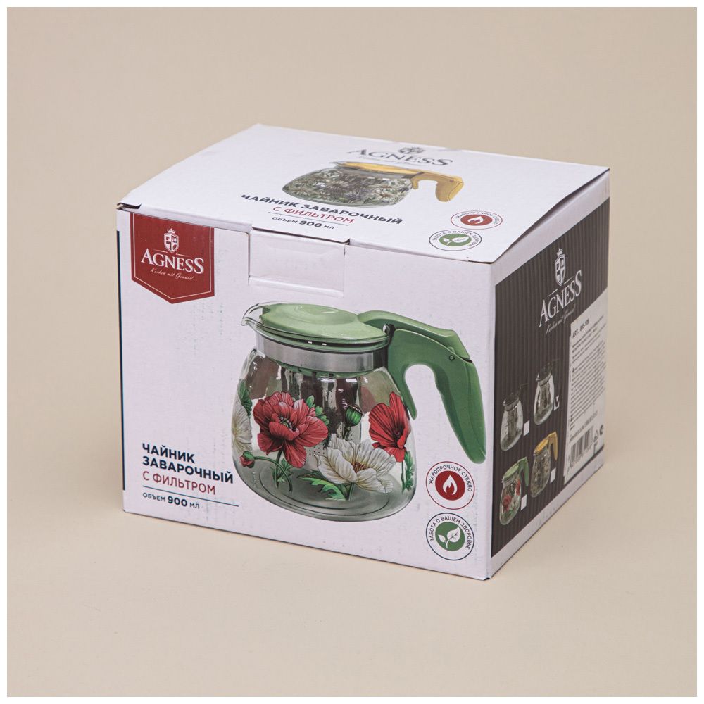 ЗАВАРОЧНЫЙ ЧАЙНИК AGNESS С ФИЛЬТРОМ "FAMILY FARM" 900 МЛ.