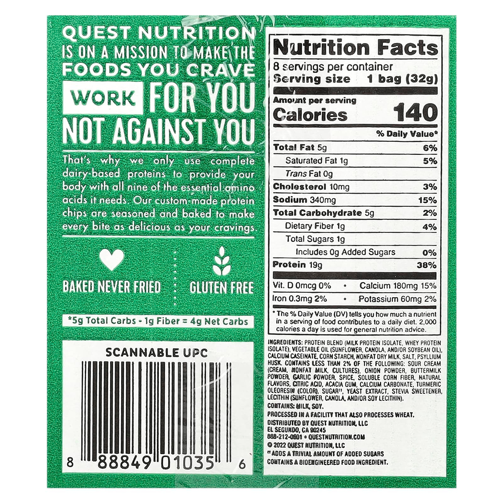 Quest Nutrition, Протеиновые чипсы Original Style, сметана и лук, 8 пакетиков по 32 г (1,1 унции)