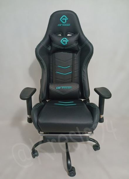 Геймерское кресло черно-голубое с качанием