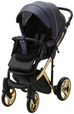 Детская коляска Adamex Chantal Special Edition Deluxe 2 в 1 C108 (СИН.ПЕРЛ.КОЖА ЗОЛОТ РАМА)
