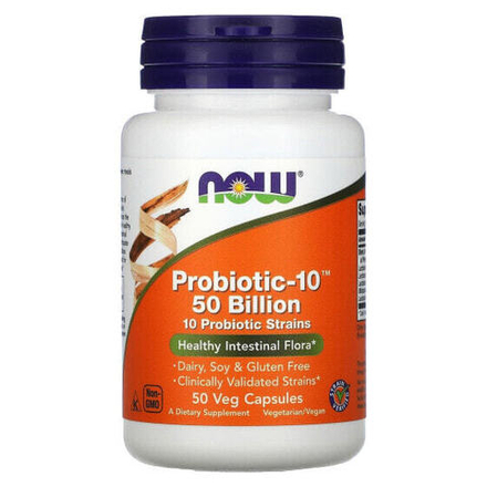 Для пищеварительной системы NOW Foods, Probiotic-10, 50 млрд, 50 вегетарианских капсул