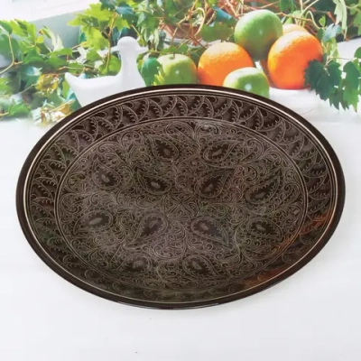 Ляган плоский 42см коричневый Риштанская Керамика