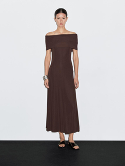 Massimo Dutti Длинное платье без бретелей, коричневый