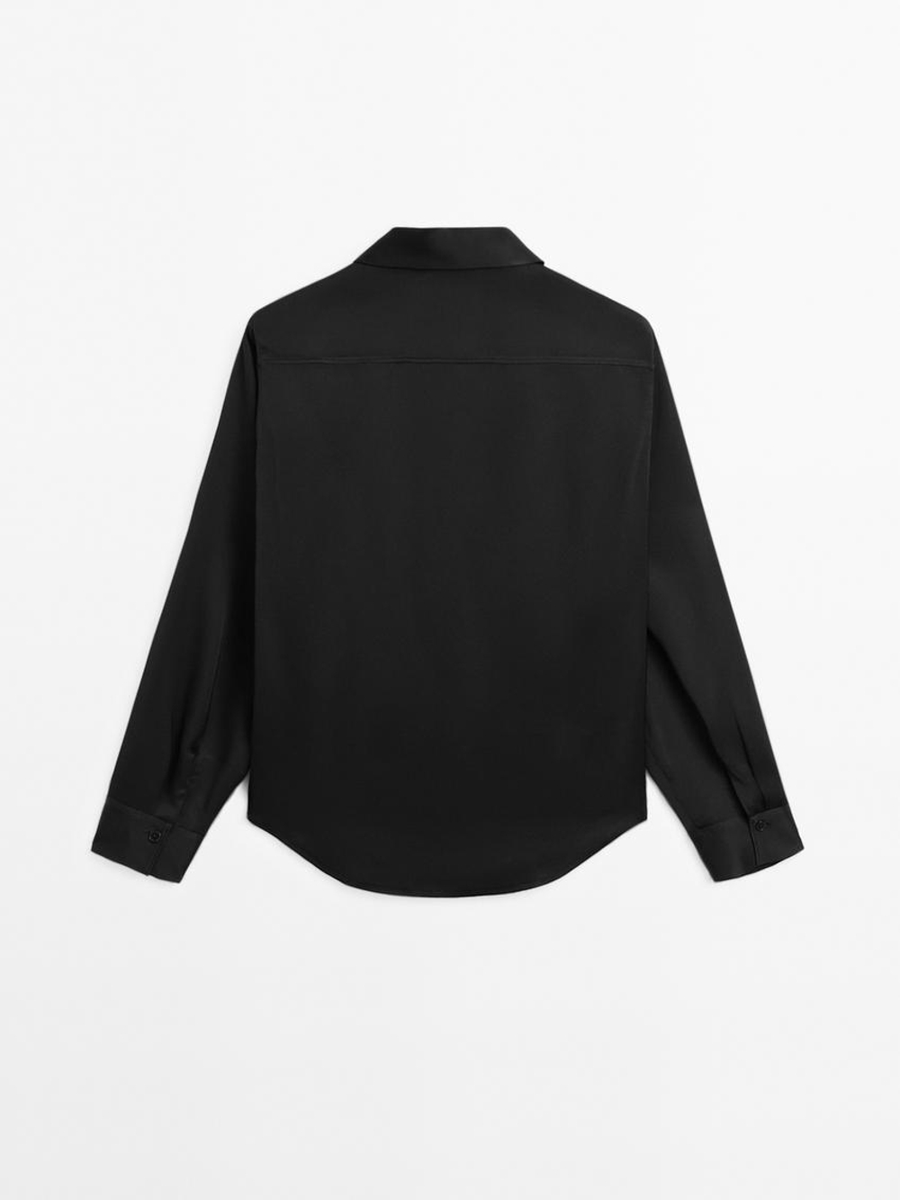 Massimo Dutti Рубашка из струящегося атласа, черный