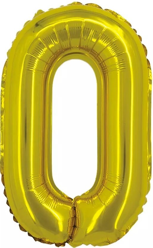 Шар с клапаном (16''/41 см) Мини-цифра, 0, Золото, 1 шт.
