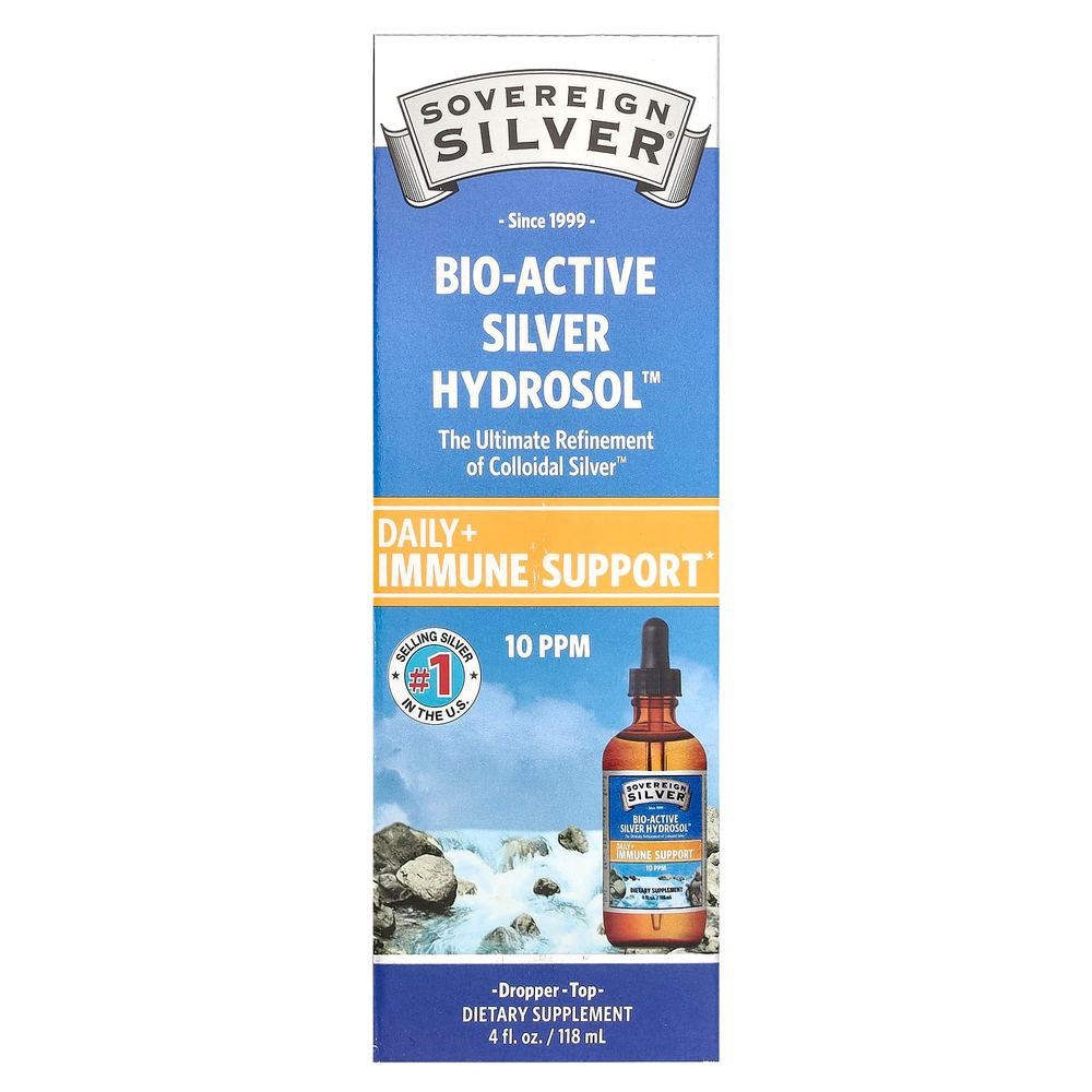 Sovereign Silver, Bio-Active Silver Hydrosol™, гидрозоль серебра, флакон с пипеткой, для ежедневного применения и поддержки иммунитета, 10 част./млн, 118 мл (4 жидк. унции)
