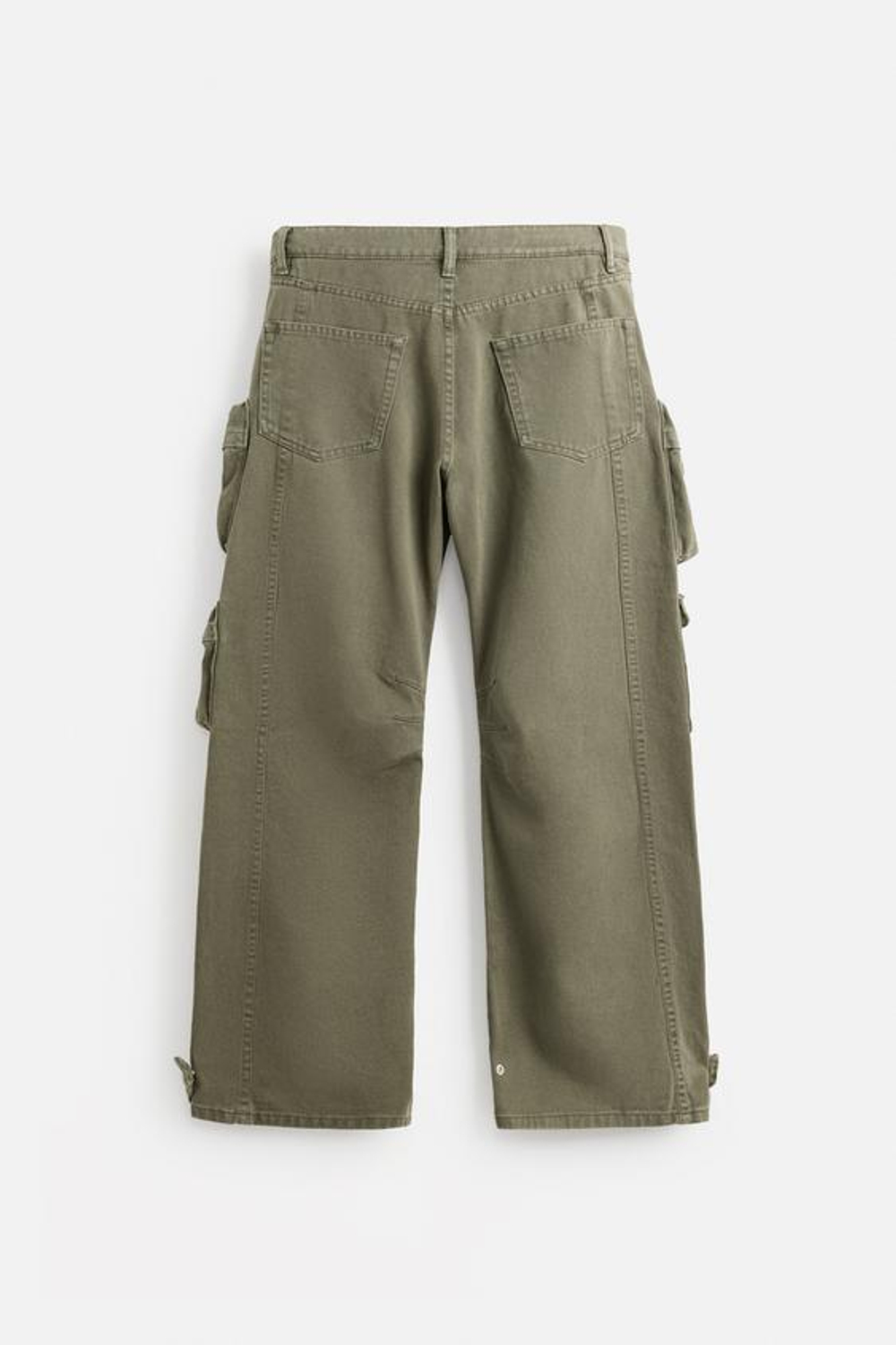 ZARA ДЖИНСОВЫЕ БРЮКИ КАРГО С КАРМАНАМИ, ЗЕЛЕНЫЙ