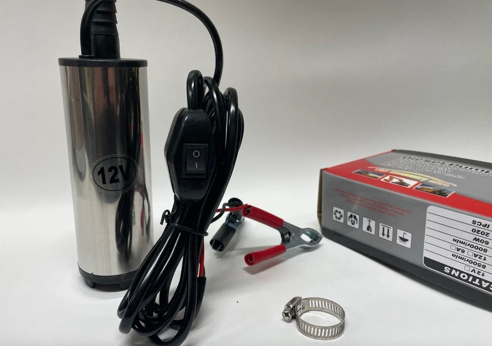 Насос 12 вольт (50 мм) / Погружной нaсос перекачки топлива (несъёмный фильтр, 12V, D50)