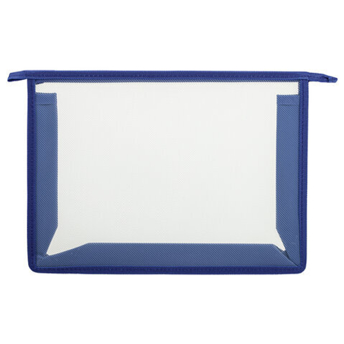 Папка для тетрадей ПИФАГОР А4, пластик, молния сверху, прозрачная, синий, 272109