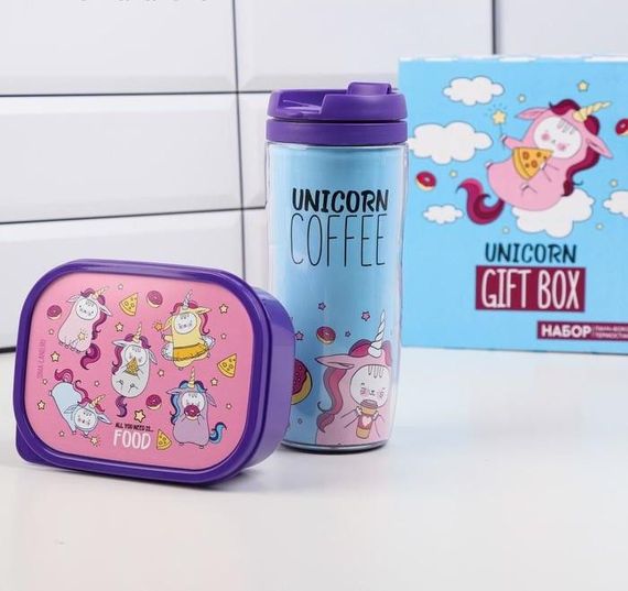 Yemək qabı \ Подарочный набор «Unicorn giftbox»: термостакан 350 мл, ланч-бокс 500 мл
