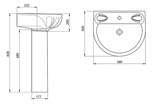 Раковина Santeri Лотос 580х 500, белый (1.3110.6.S00.10B.0)