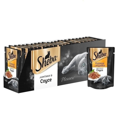 Влажный корм Sheba Pleasure для взрослых кошек, курица и индейка, ломтики в соусе, 24 шт x 85 г