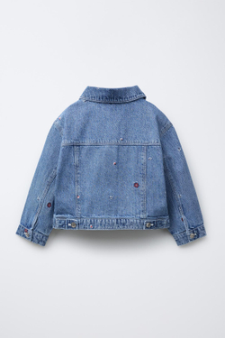 ZARA ДЖИНСОВАЯ КУРТКА С ВЫШИВКОЙ, ВЫЦВЕТШИЙ СИНИЙ
