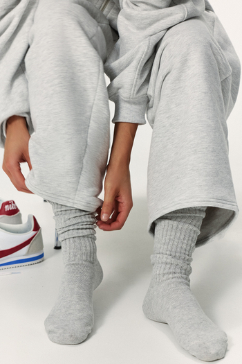 Носки длинные из хлопка в рубчик Серый меланж