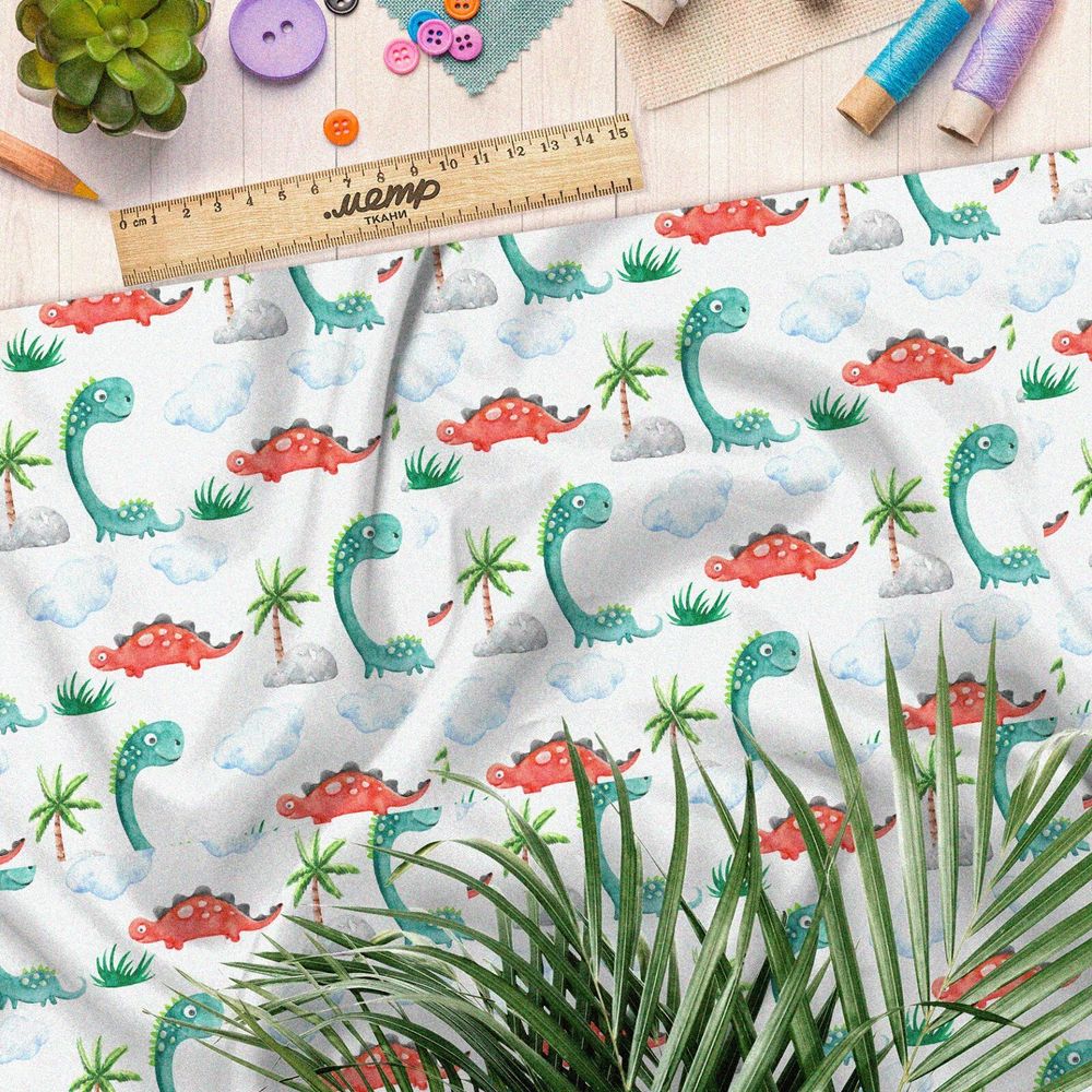 Ткань шифон динозаврики