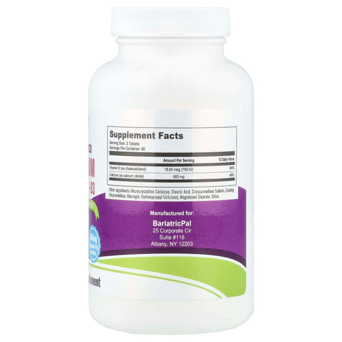 BariatricPal, цитрат кальция и D3, 180 таблеток, покрытых оболочкой