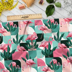 Ткань атлас фламинго в квадратах