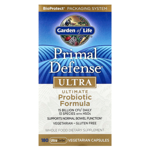 Garden of Life, Primal Defense, Ultra, универсальная пробиотическая формула, 180 вегетарианских капсул UltraZorbe