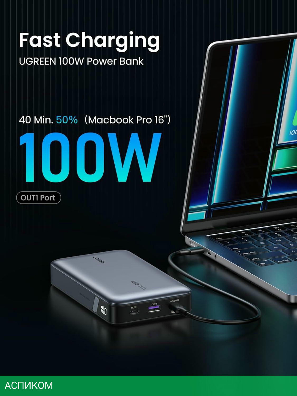 Портативное зарядное устройство Ugreen PB720 Grey (25188)