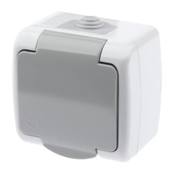 Розетка Intro Atlantic 5-201-03 с заземлением 2P+E Schuko 16А-250В IP54 ОУ серый