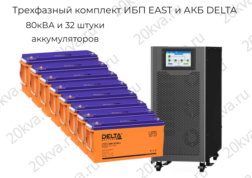 Трехфазный комплект ИБП EAST и АКБ DELTA | 80 кВА на 22 мин