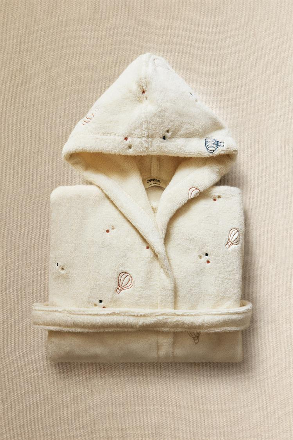 ZARA HOME ДЕТСКИЙ БАННЫЙ ХАЛАТ С ВЫШИВКОЙ, СВЕТЛО-БЕЖЕВЫЙ