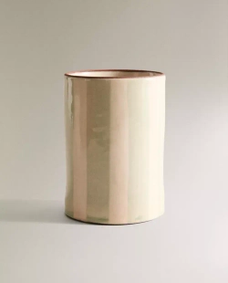 ZARA HOME КЕРАМИЧЕСКИЙ ДЕРЖАТЕЛЬ ДЛЯ ЗУБНЫХ ЩЕТОК С РЕЛЬЕФНЫМ УЗОРОМ В ПОЛОСКУ, СИНИЙ