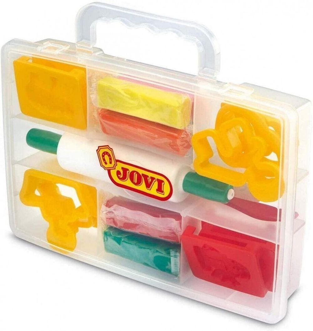 Пластилин JOVI (Испания), набор, 8 цветов, 200 г, 12 форм, 3 стека, скалка, пластиковый чемодан, 230