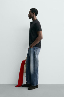 ZARA ФУТБОЛКА С ВОРОТНИКОМ НА ПУГОВИЦАХ, ЧЕРНЫЙ