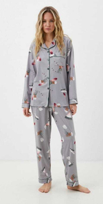 [m]Пижама жен. б/в штаны+рубашка д/р В2627