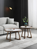 Стол журнальный CT6082 (D80) белая керамика (LIUJINBAI)/орех