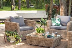 Капучино, стол кофейный коричневый/соломенный/бежевый/графит, искусственный ротанг