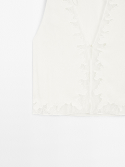 Massimo Dutti Струящаяся блузка с кружевной отделкой, натуральный