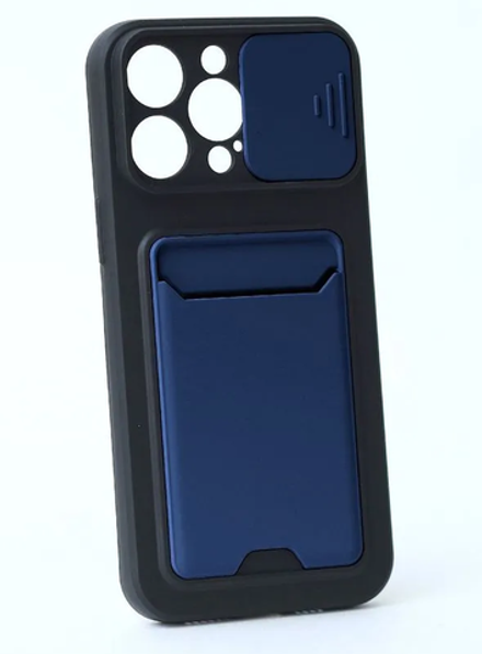 Чехол с картхолдером и защитой камеры для iPhone 12 (черно-синий)