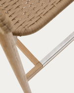 Барный стул Arinella из массива акации с натуральной отделкой и бежевой веревкой, высота 75 см