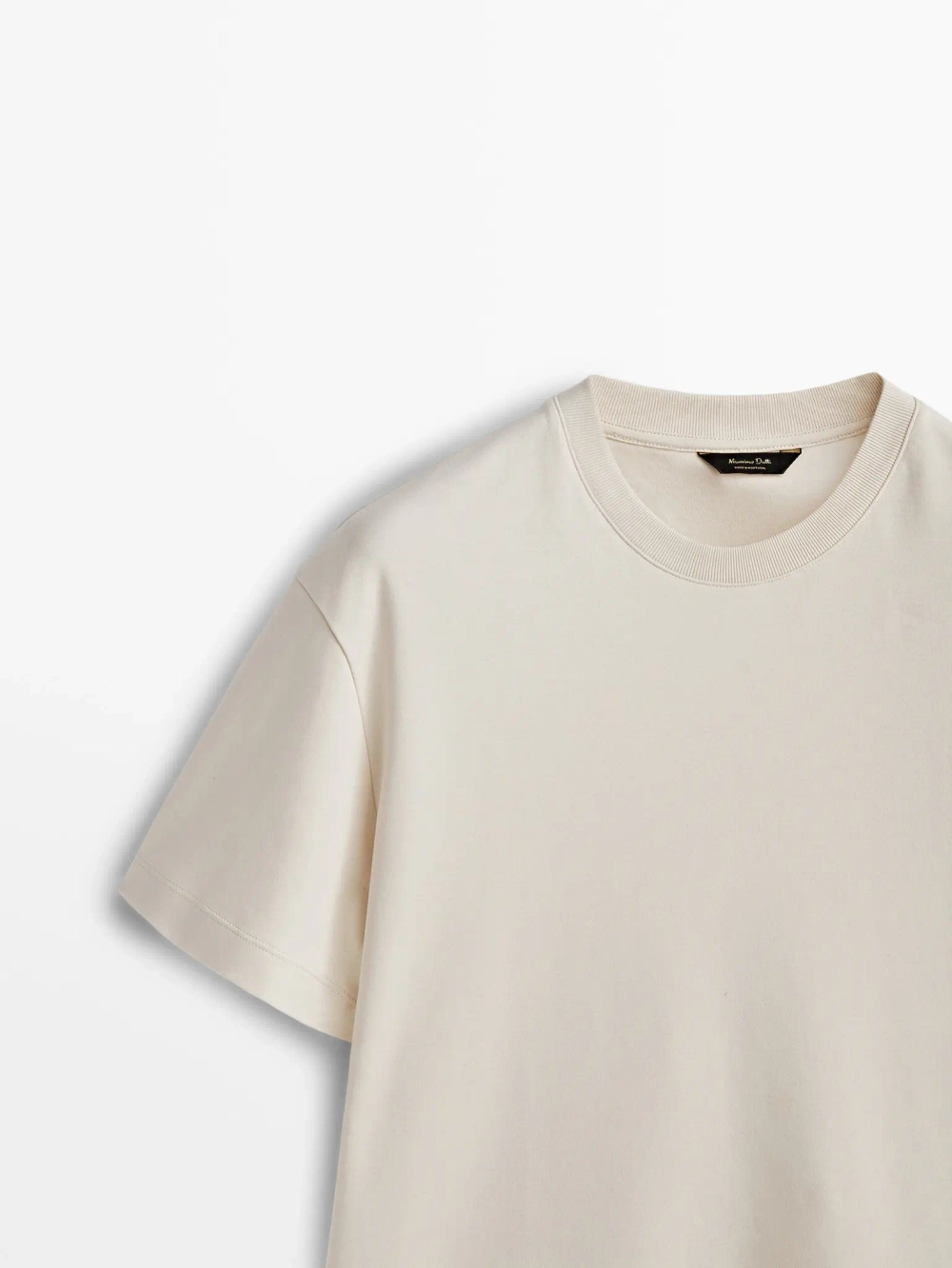 Massimo Dutti ФУТБОЛКА С КРУГЛЫМ ВЫРЕЗОМ, НАТУРАЛЬНЫЙ, КРЕМОВЫЙ