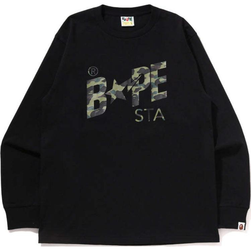 A Bathing Ape 1st Camo Sta L S Tee черный зеленый