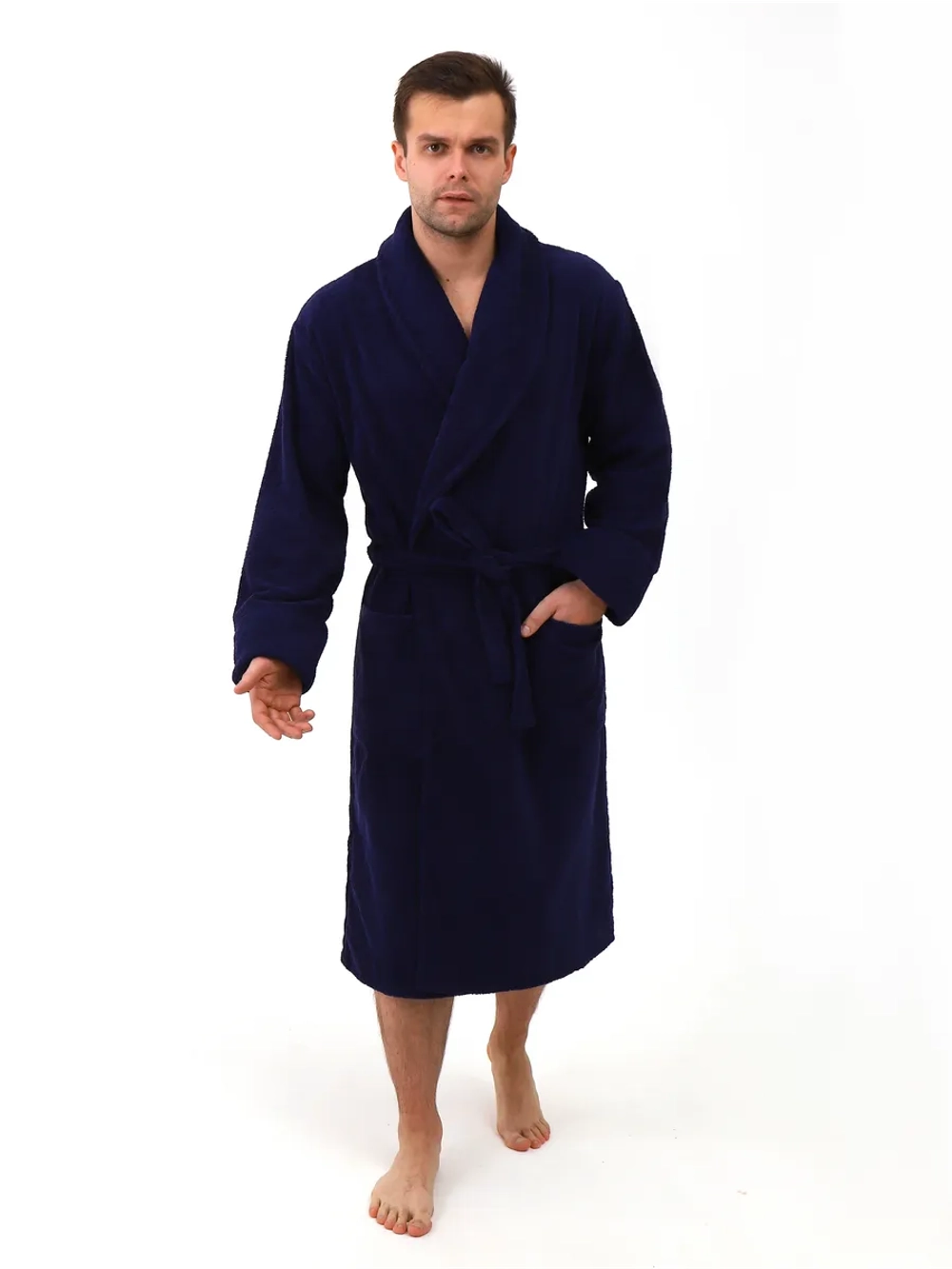 Халат мужской махровый "Элит" с воротником шалькой, цвет: 761-Темно-синий