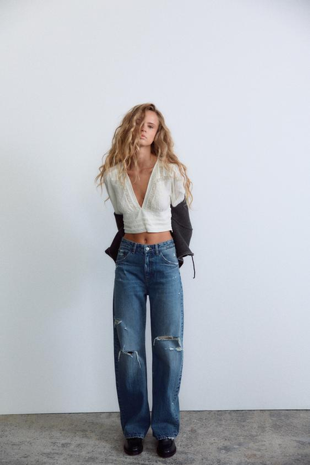 ZARA ДЖИНСЫ TRF С ВЫСОКОЙ ПОСАДКОЙ, СИНИЙ