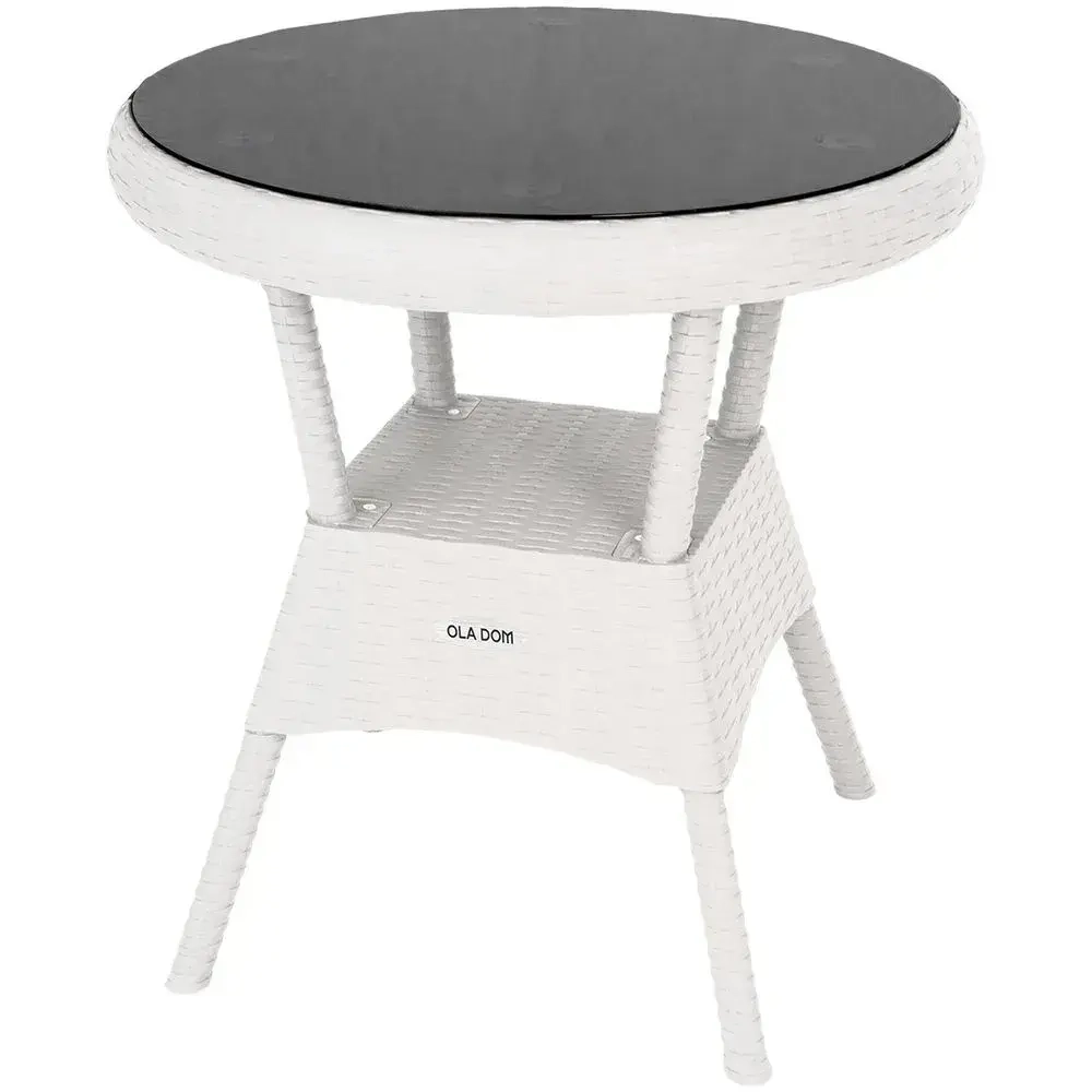 Стол круглый со стеклом RATTAN Ola Dom белый 700х720мм