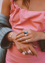 Кольцо «Дуо» с лабрадоритом в шахматной огранке и белым топазом