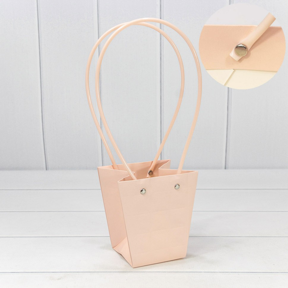 Пакет подарочный 12.5х12х8см Ваза для цветов "Квадраты" (Персиковый)